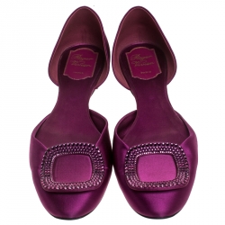 Pre Owned Roger Vivier Purple Satin Ballerine Chips Strass D'Orsay Flats Size 39