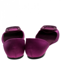 Pre Owned Roger Vivier Purple Satin Ballerine Chips Strass D'Orsay Flats Size 39