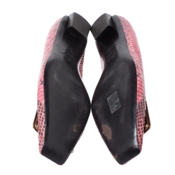 Roger Vivier Pink Python Leather Buckle Detail Ballet Flats Size 37.5