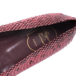 Roger Vivier Pink Python Leather Buckle Detail Ballet Flats Size 37.5