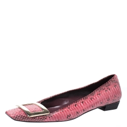 Roger Vivier Pink Python Leather Buckle Detail Ballet Flats Size 37.5