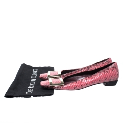 Roger Vivier Pink Python Leather Buckle Detail Ballet Flats Size 37.5