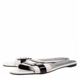 Roger Vivier Cream/Black Leather Pilgrim De Jour Flat Slides Size 39