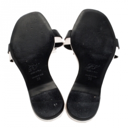 Roger Vivier Cream/Black Leather Pilgrim De Jour Flat Slides Size 39