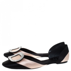 Pre Owned Roger Vivier Black Satin Crystal Embellished D'orsay Ballet Flats Size 41