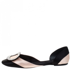 Pre Owned Roger Vivier Black Satin Crystal Embellished D'orsay Ballet Flats Size 41