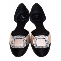 Pre Owned Roger Vivier Black Satin Crystal Embellished D'orsay Ballet Flats Size 41