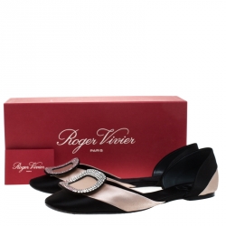 Pre Owned Roger Vivier Black Satin Crystal Embellished D'orsay Ballet Flats Size 41