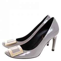 Pre Owned Roger Vivier Grey Patent Leather Trompette Pumps Size 35.5