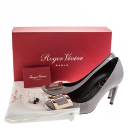 Pre Owned Roger Vivier Grey Patent Leather Trompette Pumps Size 35.5