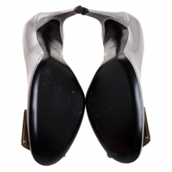 Pre Owned Roger Vivier Grey Patent Leather Trompette Pumps Size 35.5