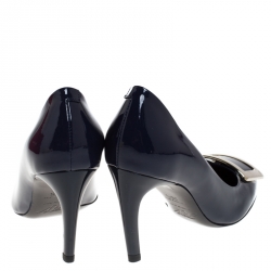 Pre Owned Roger Vivier Navy Blue Patent Leather Trompette Pumps Size 35.5