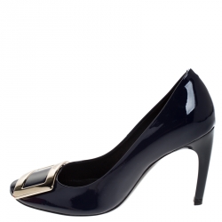 Pre Owned Roger Vivier Navy Blue Patent Leather Trompette Pumps Size 35.5