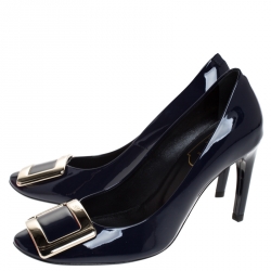 Pre Owned Roger Vivier Navy Blue Patent Leather Trompette Pumps Size 35.5