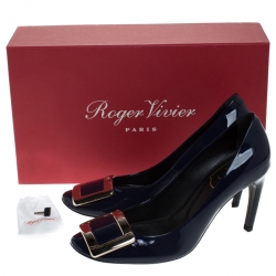Pre Owned Roger Vivier Navy Blue Patent Leather Trompette Pumps Size 35.5