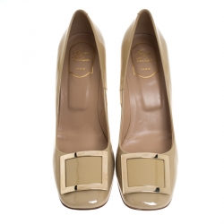 Pre Owned Roger Vivier Beige Patent Leather Buckle Pumps Size 41