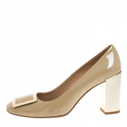 Pre Owned Roger Vivier Beige Patent Leather Buckle Pumps Size 41