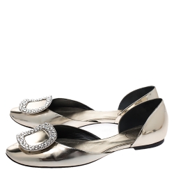Pre Owned Roger Vivier Metallic Gold Leather Crystal Embellished D'orsay Ballet Flats Size 38