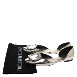 Pre Owned Roger Vivier Metallic Gold Leather Crystal Embellished D'orsay Ballet Flats Size 38