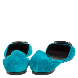 Pre Owned Roger Vivier Blue Suede Leather Prism D'Orsay Flats Size 39