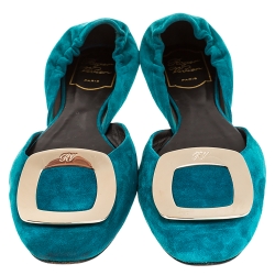 Pre Owned Roger Vivier Blue Suede Leather Prism D'Orsay Flats Size 39
