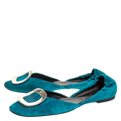 Pre Owned Roger Vivier Blue Suede Leather Prism D'Orsay Flats Size 39