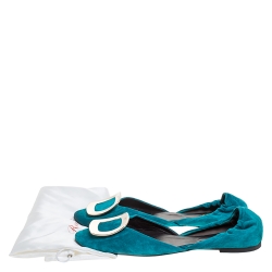 Pre Owned Roger Vivier Blue Suede Leather Prism D'Orsay Flats Size 39