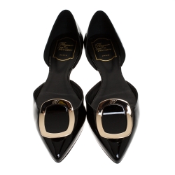 Pre Owned Roger Vivier Black Patent Leather Chips D'Orsay Buckle Flats Size 38