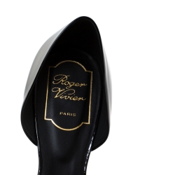 Pre Owned Roger Vivier Black Patent Leather Chips D'Orsay Buckle Flats Size 38