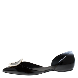 Pre Owned Roger Vivier Black Patent Leather Chips D'Orsay Buckle Flats Size 38