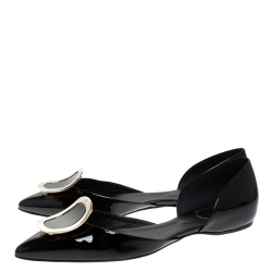 Pre Owned Roger Vivier Black Patent Leather Chips D'Orsay Buckle Flats Size 38
