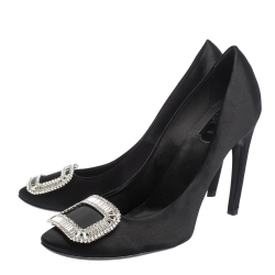Pre Owned Roger Vivier Black Satin Crystal Embellished Pumps Size 41