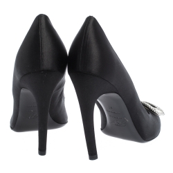 Pre Owned Roger Vivier Black Satin Crystal Embellished Pumps Size 41