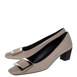 Pre Owned Roger Vivier Beige Leather Buckle Detail Pumps Size 37