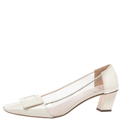 Pre Owned Roger Vivier White Patent Leather and PVC Belle Pumps Size 40