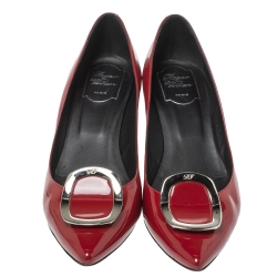 Pre Owned Roger Vivier Red Patent Leather Chips Pointed Toe Pumps Size 41