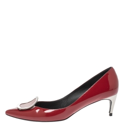 Pre Owned Roger Vivier Red Patent Leather Chips Pointed Toe Pumps Size 41