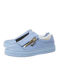 Pre Owned Roger Vivier Blue Leather Sneaky Viv Zip-Up Sneakers Size 35