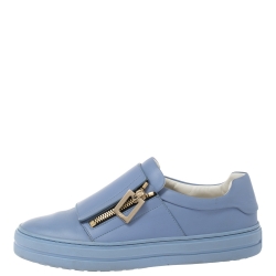 Pre Owned Roger Vivier Blue Leather Sneaky Viv Zip-Up Sneakers Size 35
