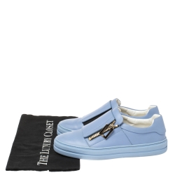 Pre Owned Roger Vivier Blue Leather Sneaky Viv Zip-Up Sneakers Size 35