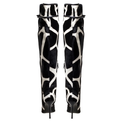 Pre Owned Roger Vivier Black/White Giraffe Print Calf Hair And Leather Thigh Length Boots Size 40