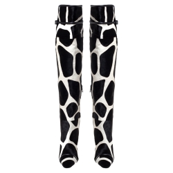 Pre Owned Roger Vivier Black/White Giraffe Print Calf Hair And Leather Thigh Length Boots Size 40