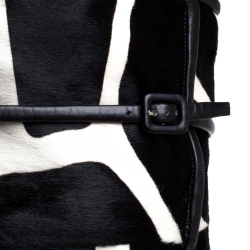 Pre Owned Roger Vivier Black/White Giraffe Print Calf Hair And Leather Thigh Length Boots Size 40