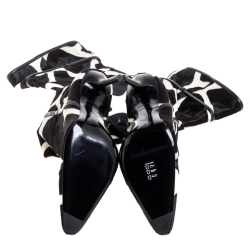Pre Owned Roger Vivier Black/White Giraffe Print Calf Hair And Leather Thigh Length Boots Size 40