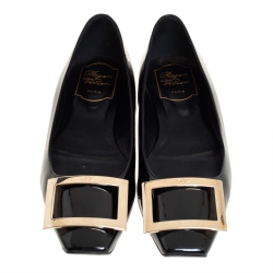 Pre Owned Roger Vivier Black Patent Leather Belle Ballerina Flats Size 36.5