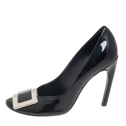 Pre Owned Roger Vivier Black Patent Leather Trompette Pumps Size 37