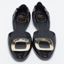 Pre Owned Roger Vivier Black Patent Leather Chips D'Orsay Buckle Flats Size 39