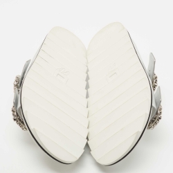 Roger Vivier Grey/Silver Leather and Suede Slidy Viv Slide Flats Size 39