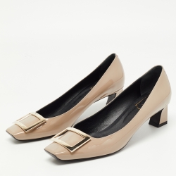 Pre Owned Roger Vivier Grey Patent Leather Trompette Pumps Size 40