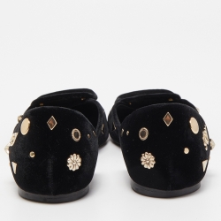 Pre Owned Roger Vivier Black Velvet Crystal Embellished D'orsay Ballet Flats Size 37.5